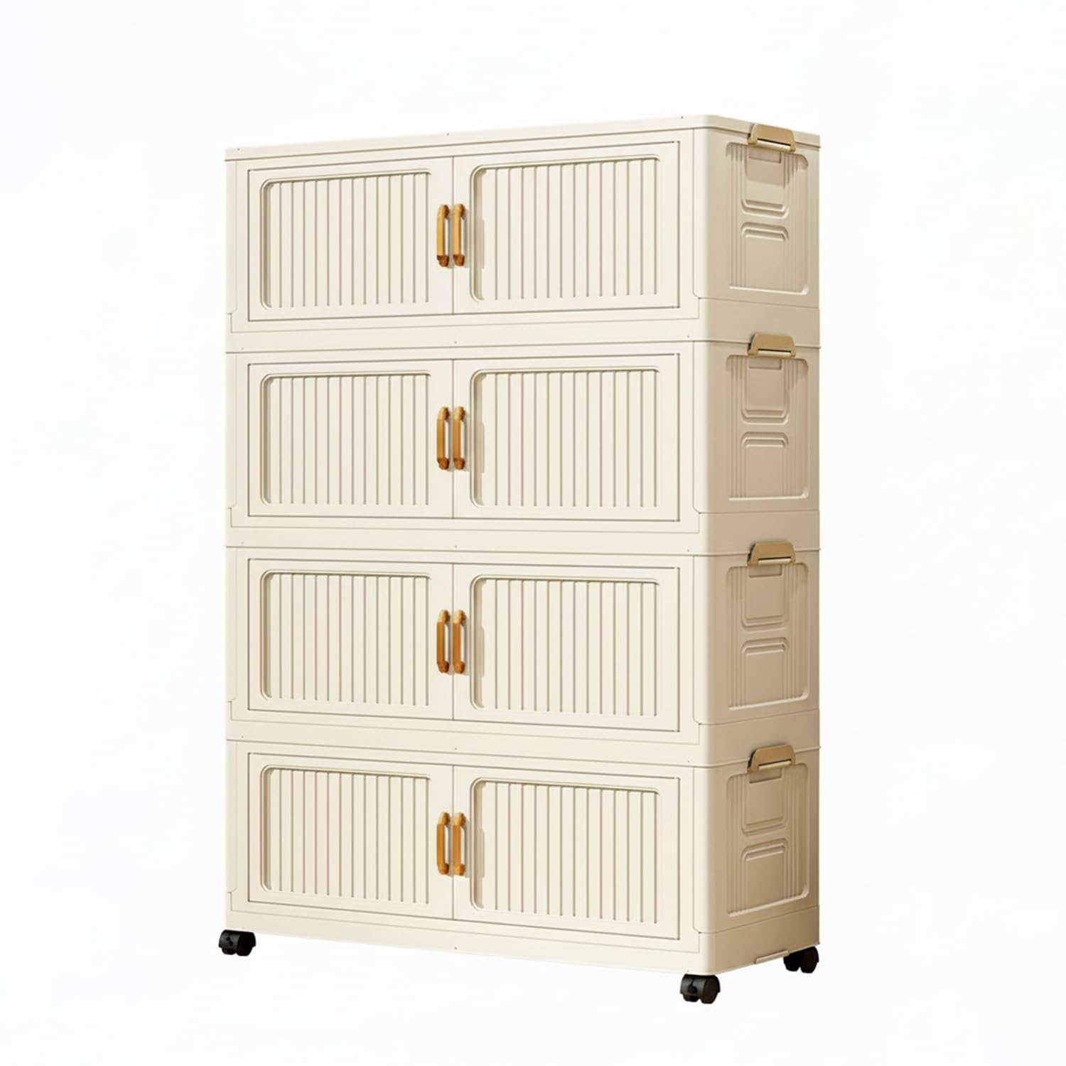 House of Quirk Foldable Storage Box Cabinet with Wheels – Free Installation, Multi-Purpose Bedroom & Living Room Organizer, Shoe Rack, Snack & Household Storage (Cream, 4 Layer, 78cm)-image-30