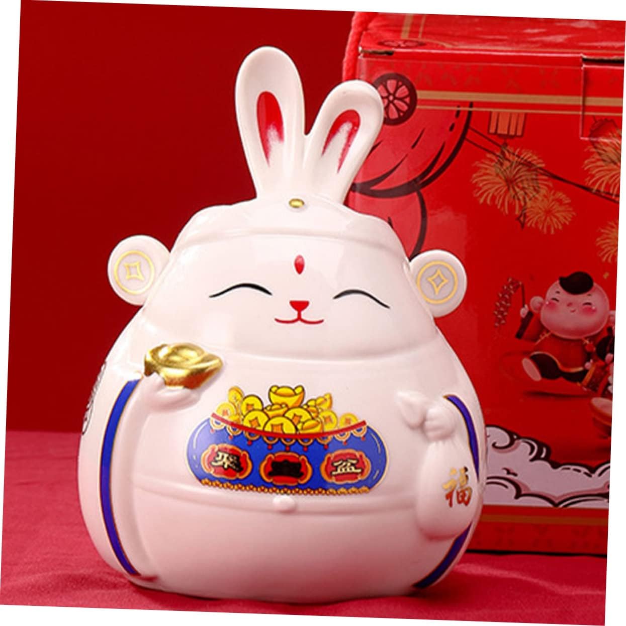 Kisangel Fortunate Rabbit Ceramic Piggy Bank for Boys and Girls Decorative Coin Container Cute and Shatterproof Savings Jar for Home Decor