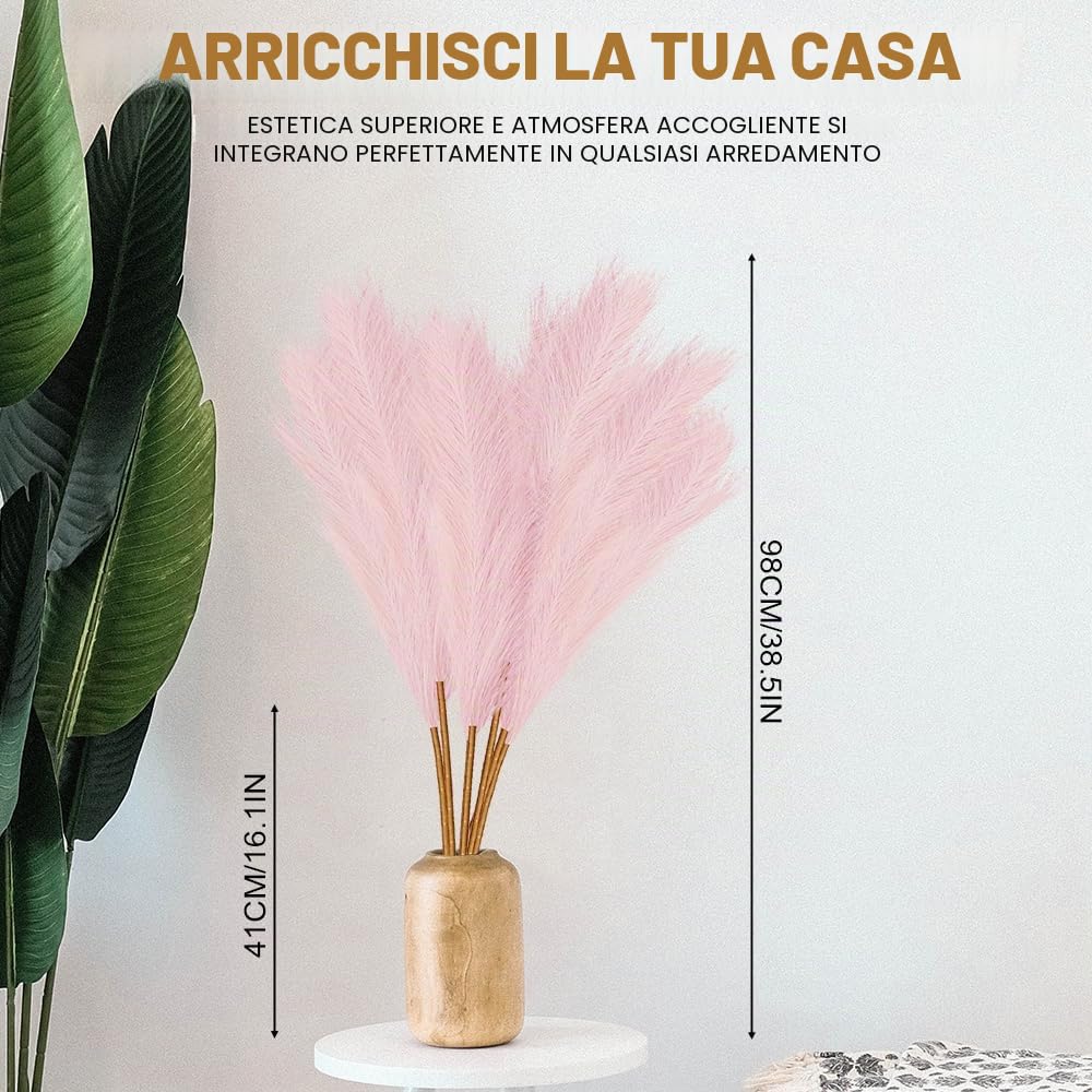 Erba della pampa artificiale, 7 pezzi, 97 cm, grande, erba della pampa essiccata, alta erba della pampa, soffici e sintetici, per matrimoni, soggiorno, camera da letto, decorazione per la