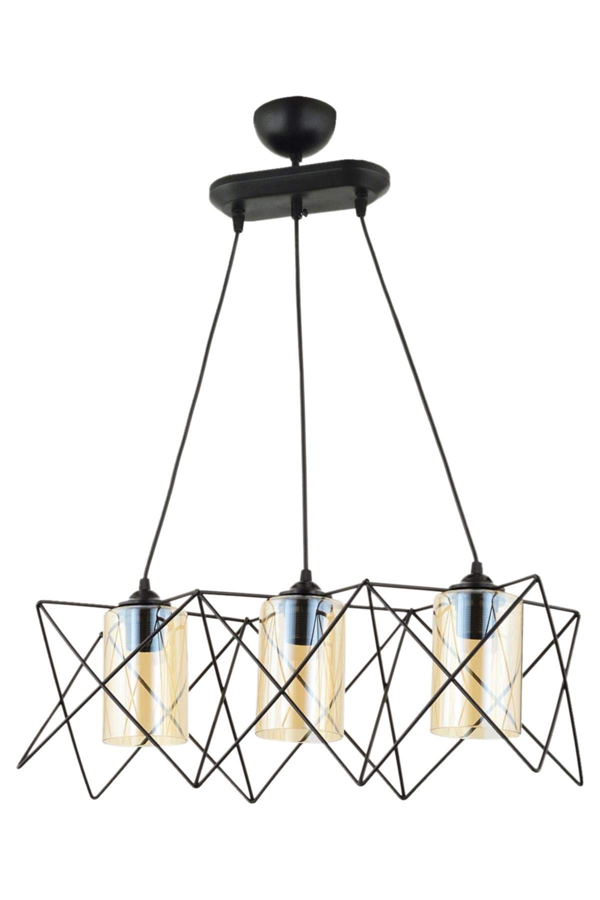 Avonni Siyah Boyalı Modern Avize, E27, Metal, Cam, 60x20cm