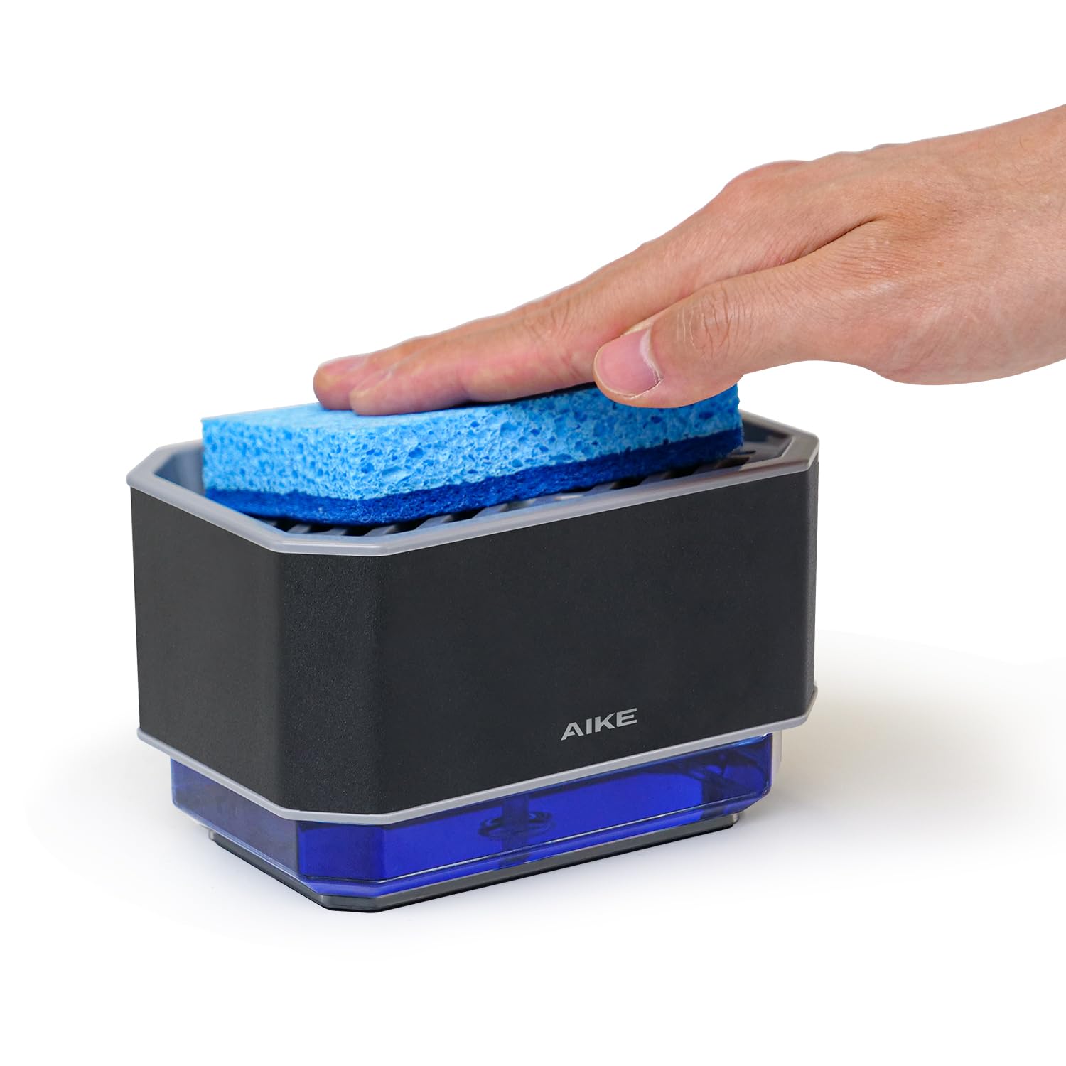 AIKE AK1061 Dispensador De Jabón De Cocina De Acero Inoxidable 240ml con Esponja Incorporada - Dispensador De Detergente Manual 2 En 1 con Esponja