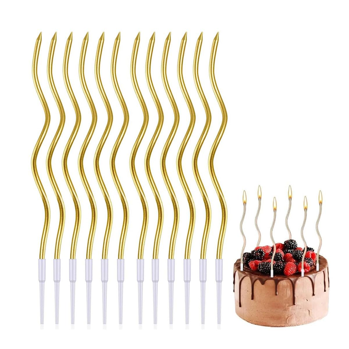 Yangwen Gold Birthday Cake Candles, 36 Pcs Spiral Birthday Candles For Cake,Long Thin Cupcake Candle, Metallic Cake Candles For Birthday Wedding Party Cake Decorations(Gold)