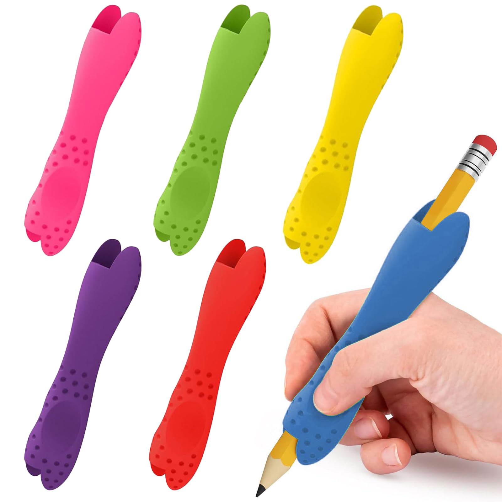 lrgnixs 6 Pack Silicone Pencil Grips for Children Adults,Ergonomic Pen Grip with Anti-Slip Texture for Writing Drawing,Double-Head Pencil Grips for Children Handwriting