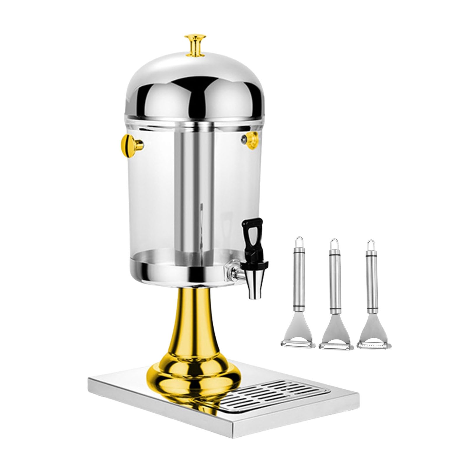 MYUYEE Juice Dispensers With Faucet For Commercial Use, Hand Press Juicer, Tea And Coffee Dispensers With Detachable Combination And Easy To Clean,Silver (Gold)
