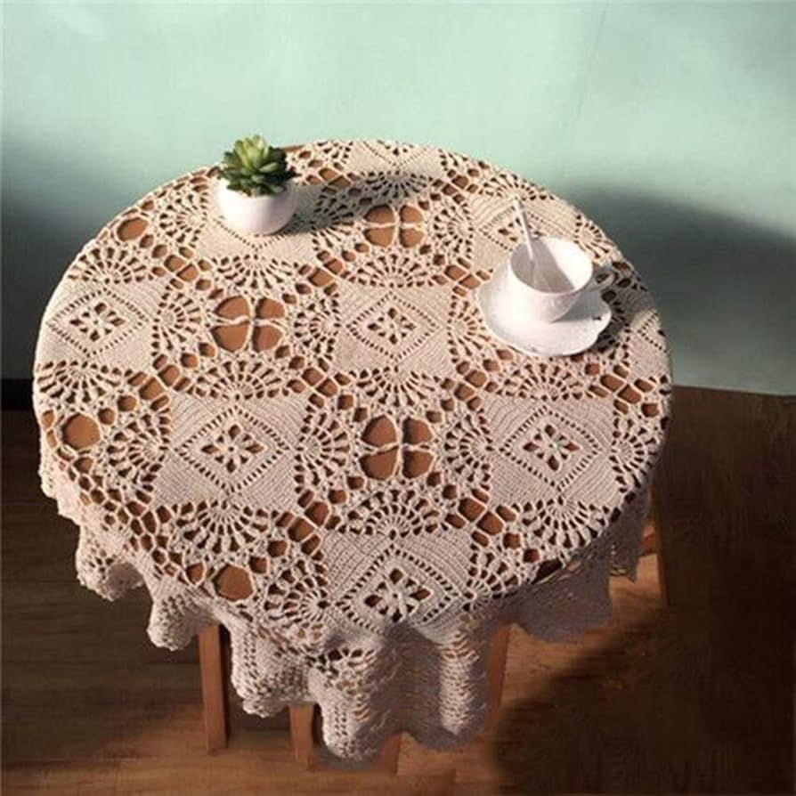 フランス ヴィンテージ レース編みテーブルクロス 円形 大きめ