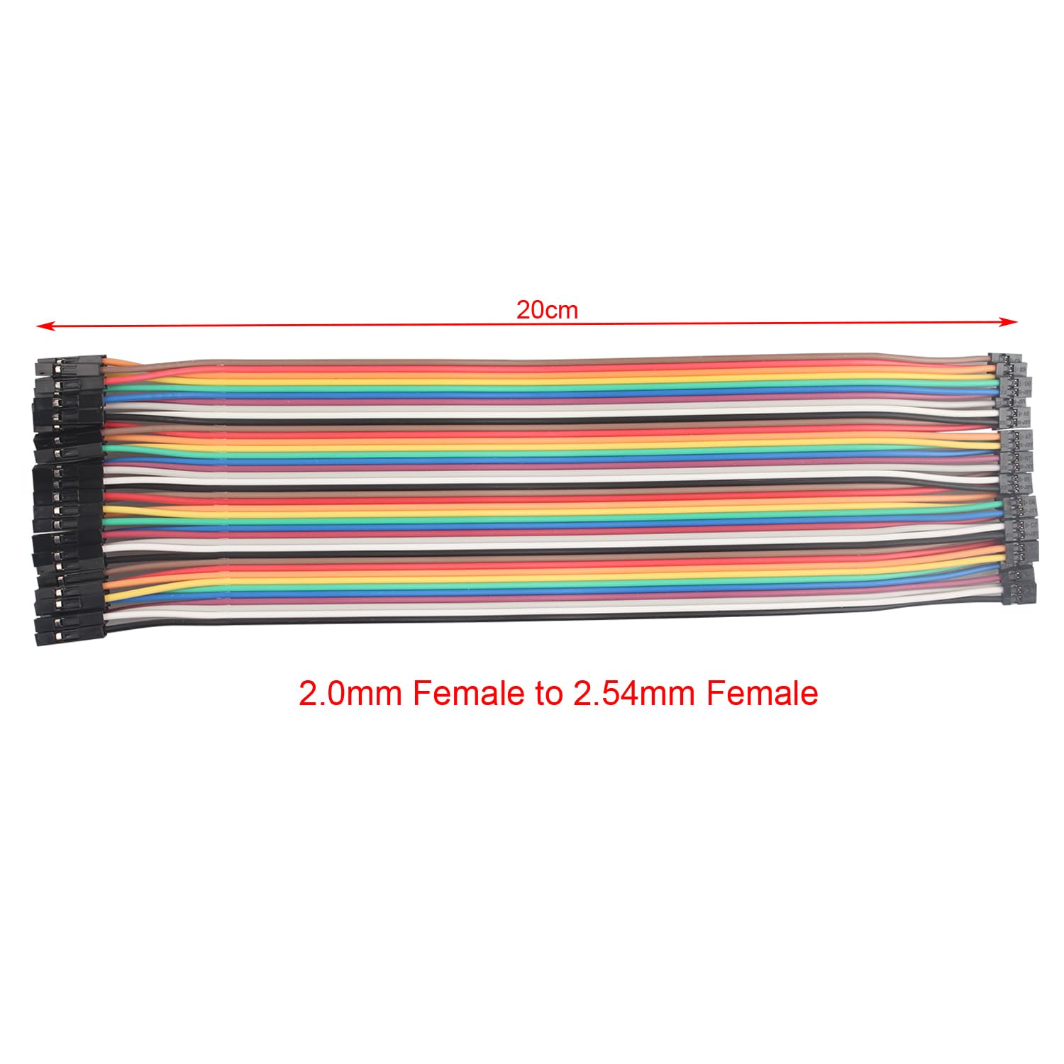 ZDE 40 sztuk 20 cm przewodów Jumper do płytki stykowej, przewód płaski, gniazdo na gniazdo 2,0 mm do 2,54 mm odstęp, kable Dupont, kompatybilne z Arduino i Raspberry Pi Breadboard
