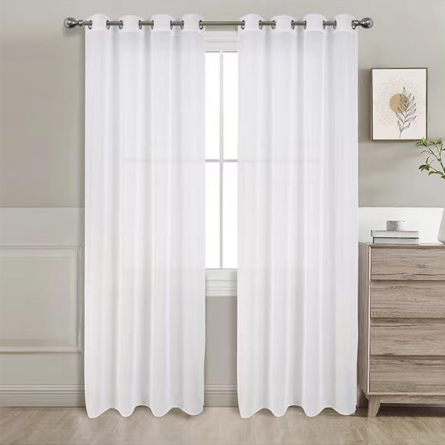 GREATOYAR Modern Living Room Curtains, Plain Curtains, Translucent Curtains, Polyester Curtains, Curtains for Living Room, Bedroom, Dining Room, Kitchen Living Room, 2 Pieces, 140 x 260 cm, White