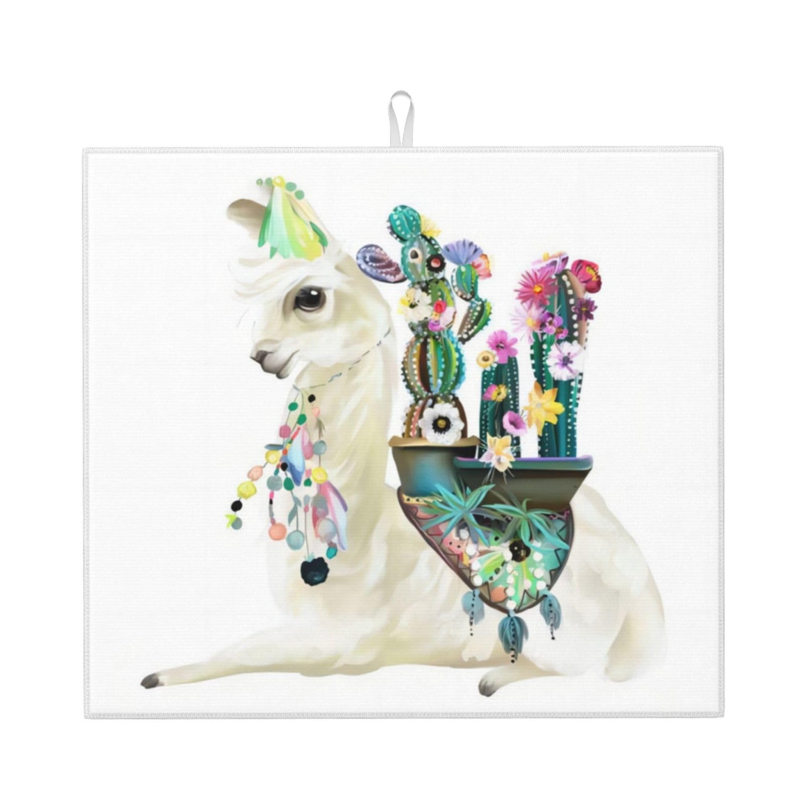 Yyhwhjde Black Mexican Llama Cactus Prints Kitchen Drying Mat – Absorbent Dish Throw For Countertop, Non-Slip Layer With Vibrant Prints, Ideal For Housewarming