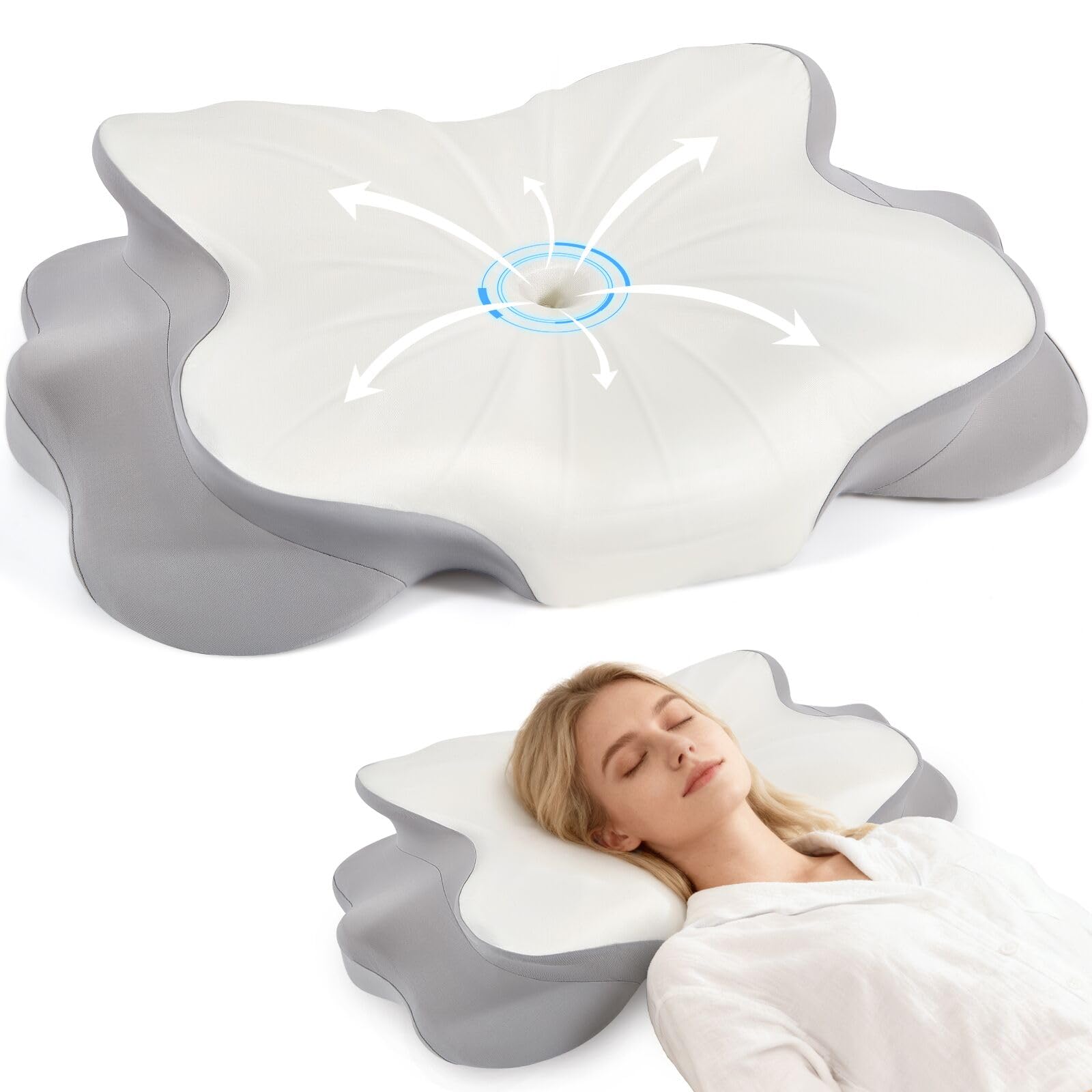 Cervical Pillow for Neck and Shoulder,Contour Memory Foam Pillow,Ergonomic Neck Support Pillow for Side Stomach Back Sleepers with Skin-Friendly Pillowcase (White)