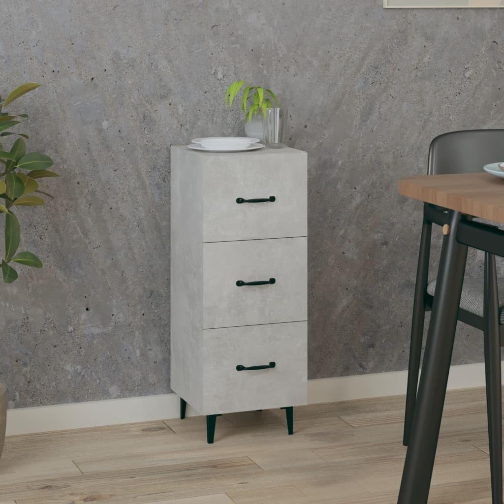 Aparador gris hormigón 34,5 x 34 x 90 cm, material de madera, robusto armario de almacenamiento, buffet versátil para salón, pasillo, cocina, diseño elegante, fácil montaje