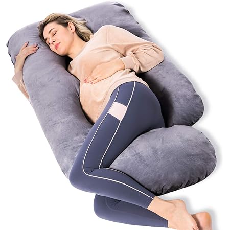Momcozy Pregnancy Pillows, U Shaped Full Body Maternity Pillow with Removable Cover, 57 Inch Pregnancy Pillows for Sleeping, Grey