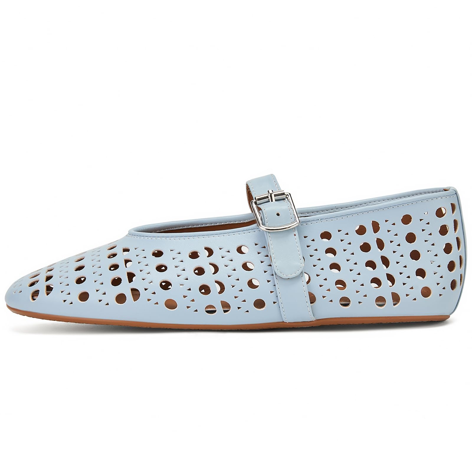 Longwenxuan Rhinestone Ballet Flats for Women,Women's Sparkly Crystal-Embellished Ballerina Shoes Mesh Flats Fishnet Buckle Strap Mesh Ballet Flats