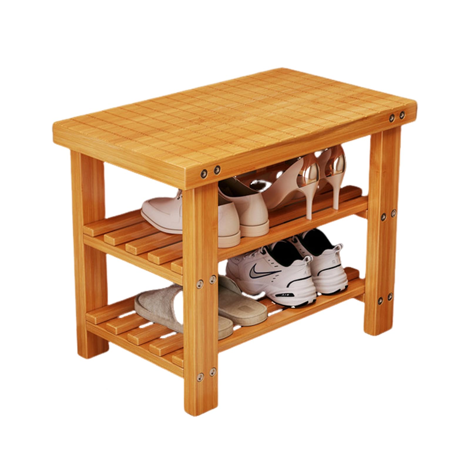GDMDPTE 3-Tier Bamboo Shoe Rack nizer - Compact Entryway Bench with 100kg Capacity for Hallway Bathroom Living Room - Natural Finish 50cm/19.7in
