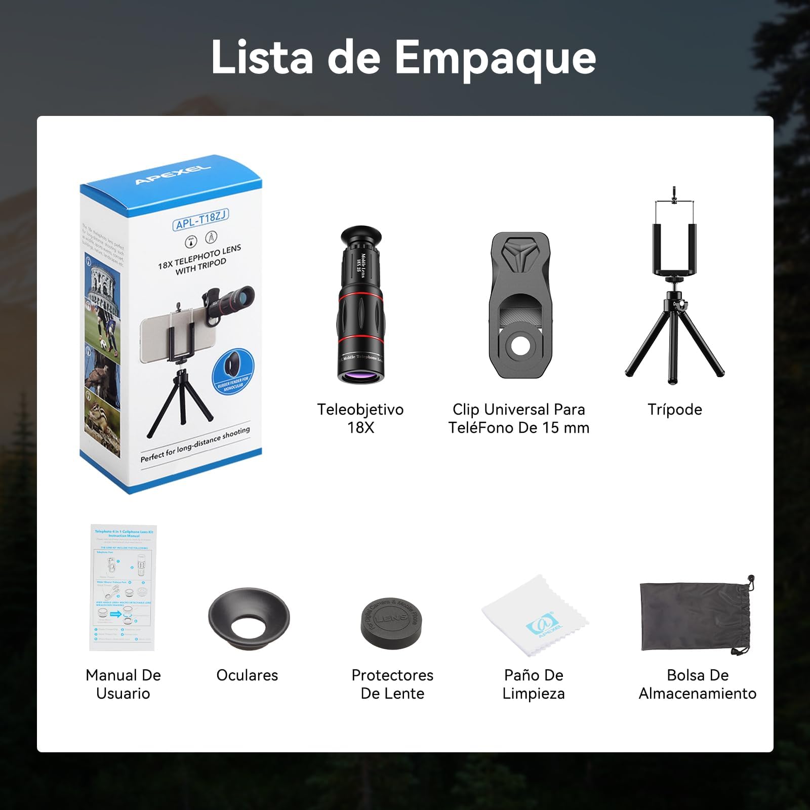 Evil Eye Teleobjetivo 18X, Prisma BAK4, Revestimiento FMC, Modo Dual con Trípode, Compatible con iPhone 12-17 Series & Android, Ideal para Viaje, Observación De Vida Silvestre & Evento Deportivo