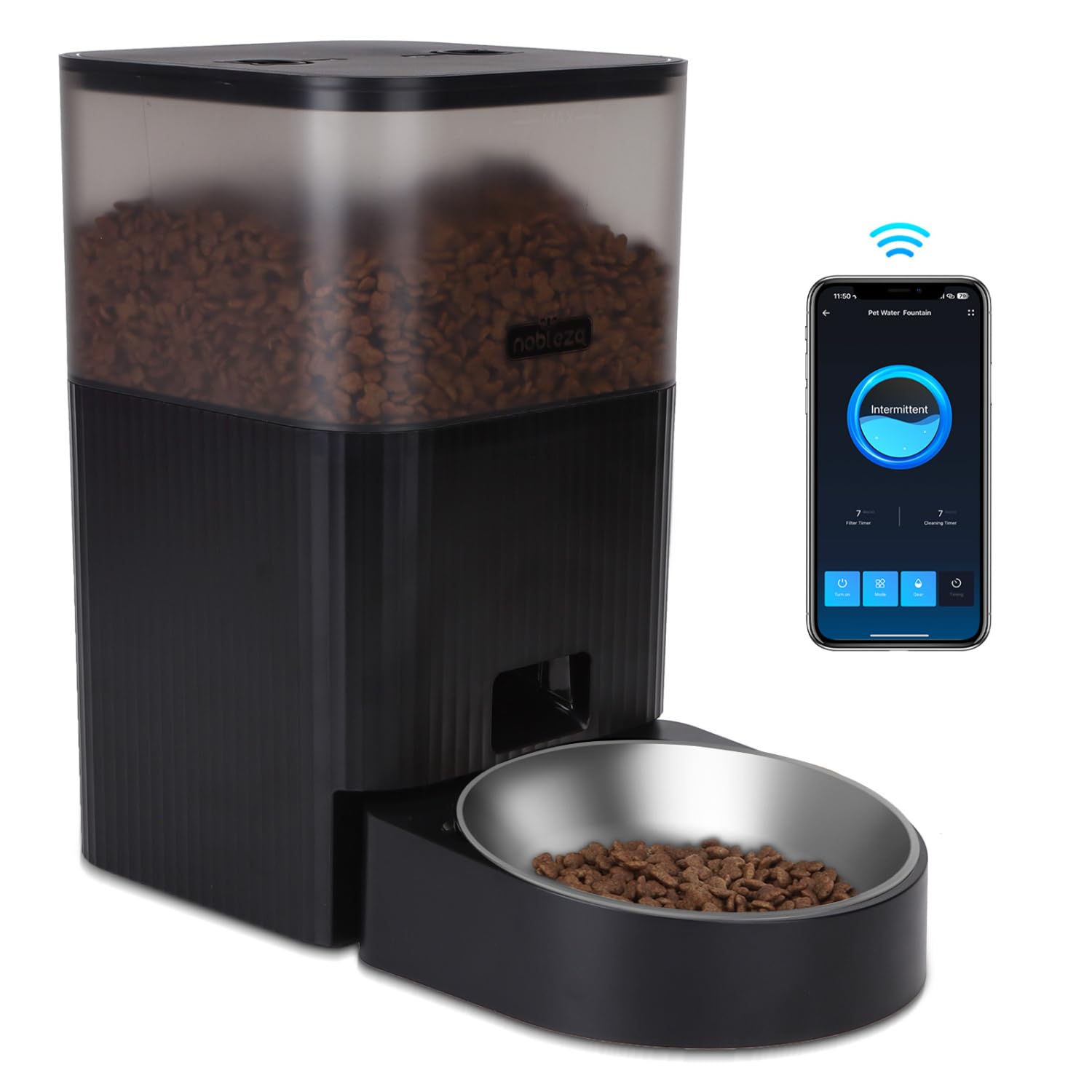 Nobleza Automatic Cat Feeder, APP Control, Compatible with Alexa and Google Assistance, 4.2L Auto Cat Dispenser, 2.4G WiFi Timed Microchip Pet Feeder, Voice Recorder, Portion Control, 10 Meals per Day