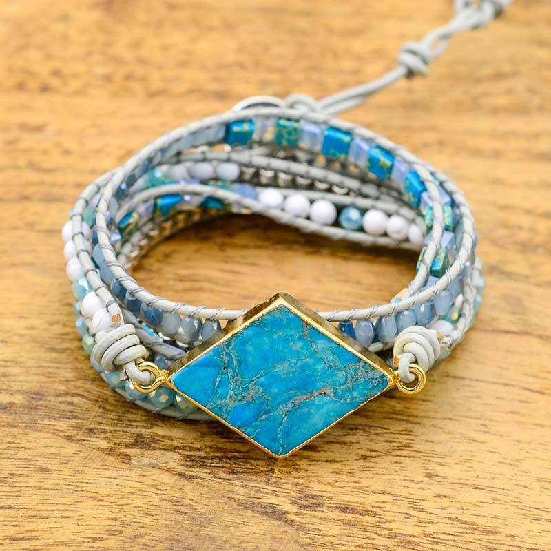 Image of Boho Wrap Bracelet for Women, Handmade Natural Imperial Jasper Multi-Layer Stone Beaded Bracelet, Bohemian Healing Crystal Stone Jewelry Gifts