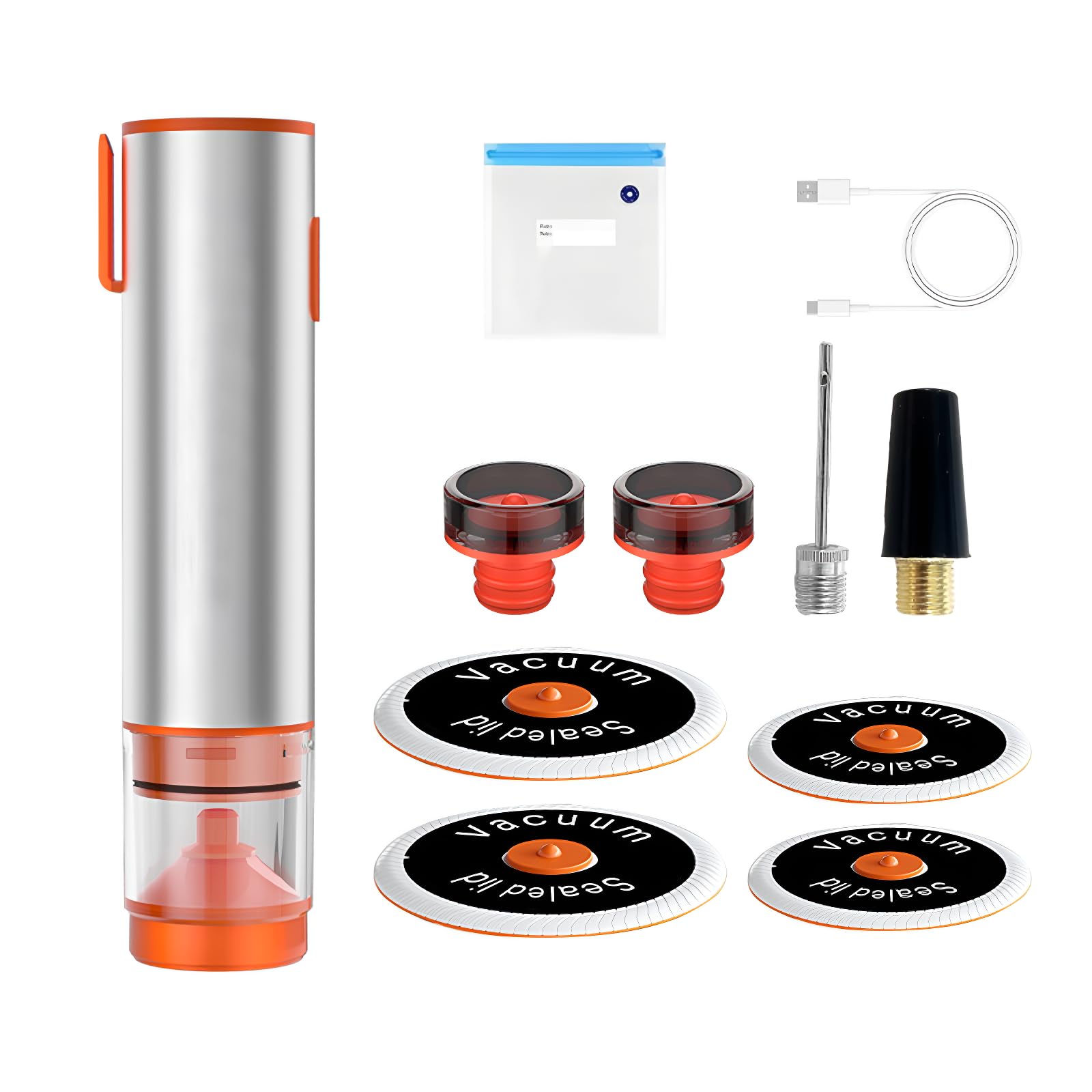 5 in 1 Food Saver Vacuum Sealer Machine Kitchen Gadgets—Smart Preserve Compact Cordless Handheld Vacuum Sealer, for Mason Jars, Wine Bottles, Sous Vide Bags, Food Storage Containers (12)