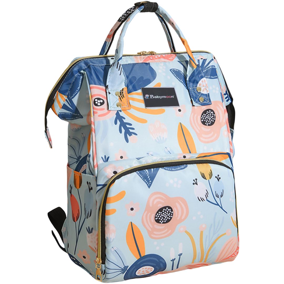 BabyMoon Mother Diaper Bag Lightweight Multifunctional Travel Unisex Diaper Backpack | Blue Floral-picture-13