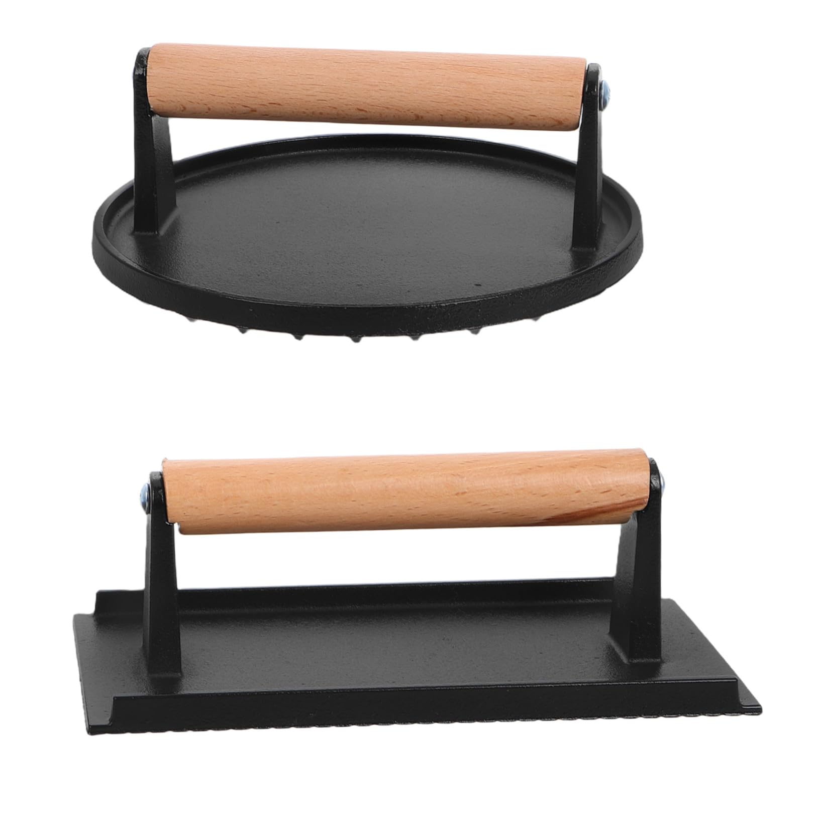 NUOBESTY Prensa Formas para Mango Hamburguesas de Hierro Fundido con Madera 2 Piezas Redonda Rectangular Cómoda y Cocina y Barbacoa