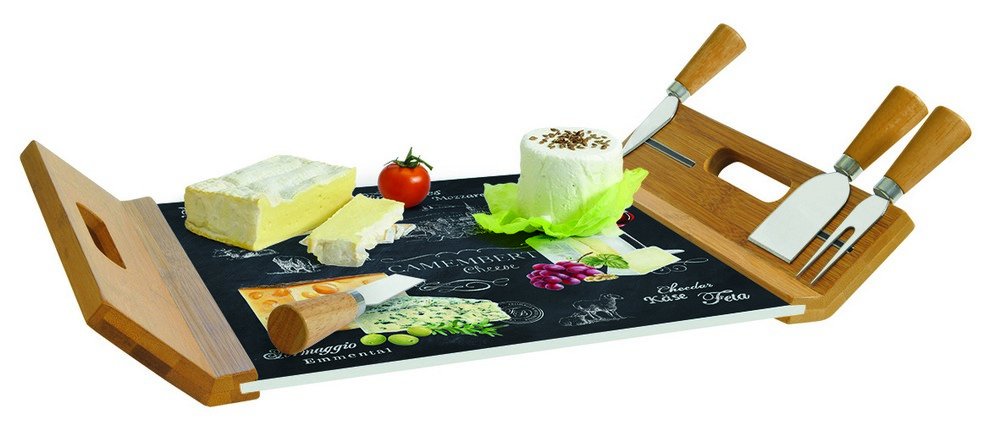 Easy Life 890WOCH Coffret Plateau Fromage, Verre, Noir, 28 cm, 44 x 28 x 6 cm