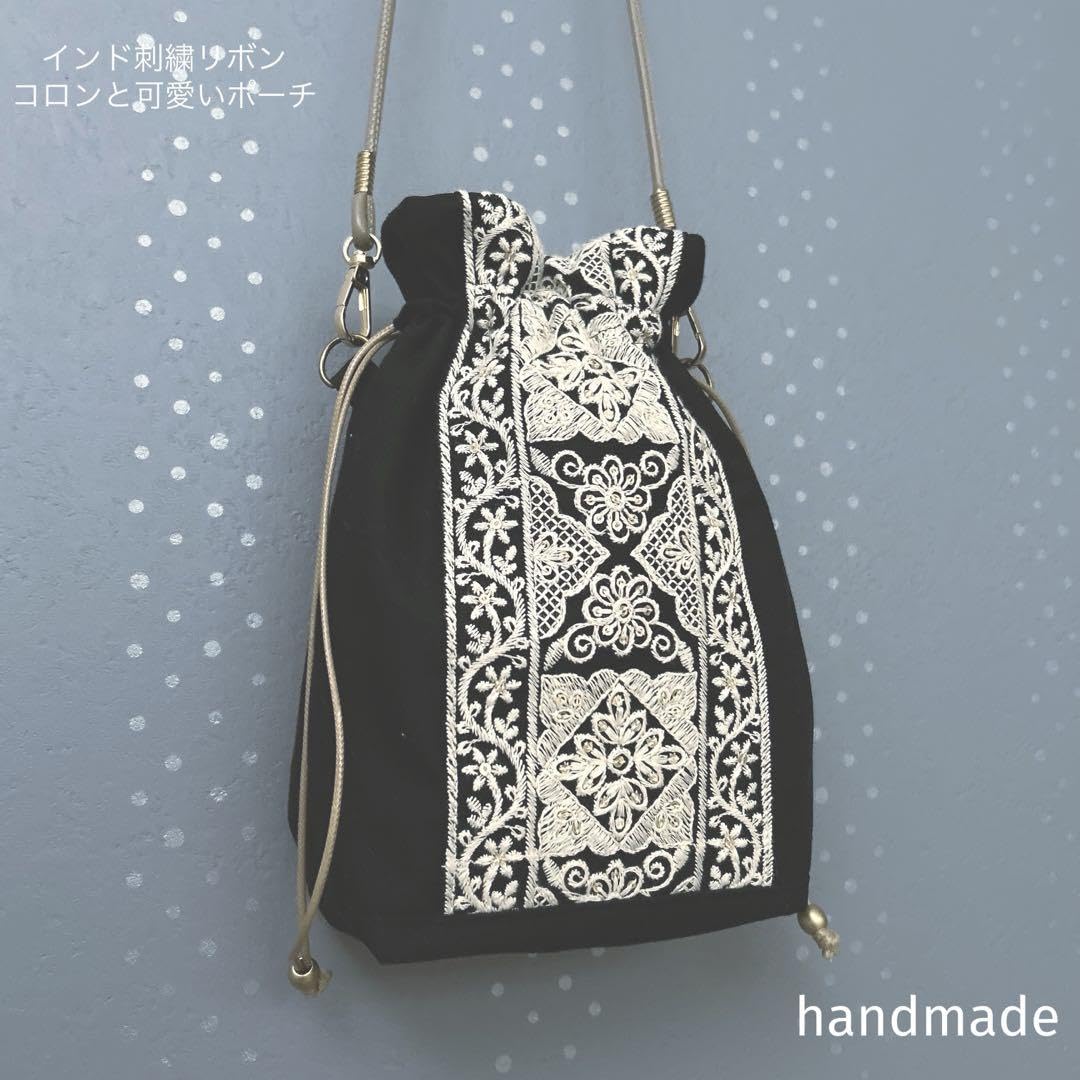 大きめ ポシェット サコッシュ ロラライハリス 刺繍 にゃんこ インド