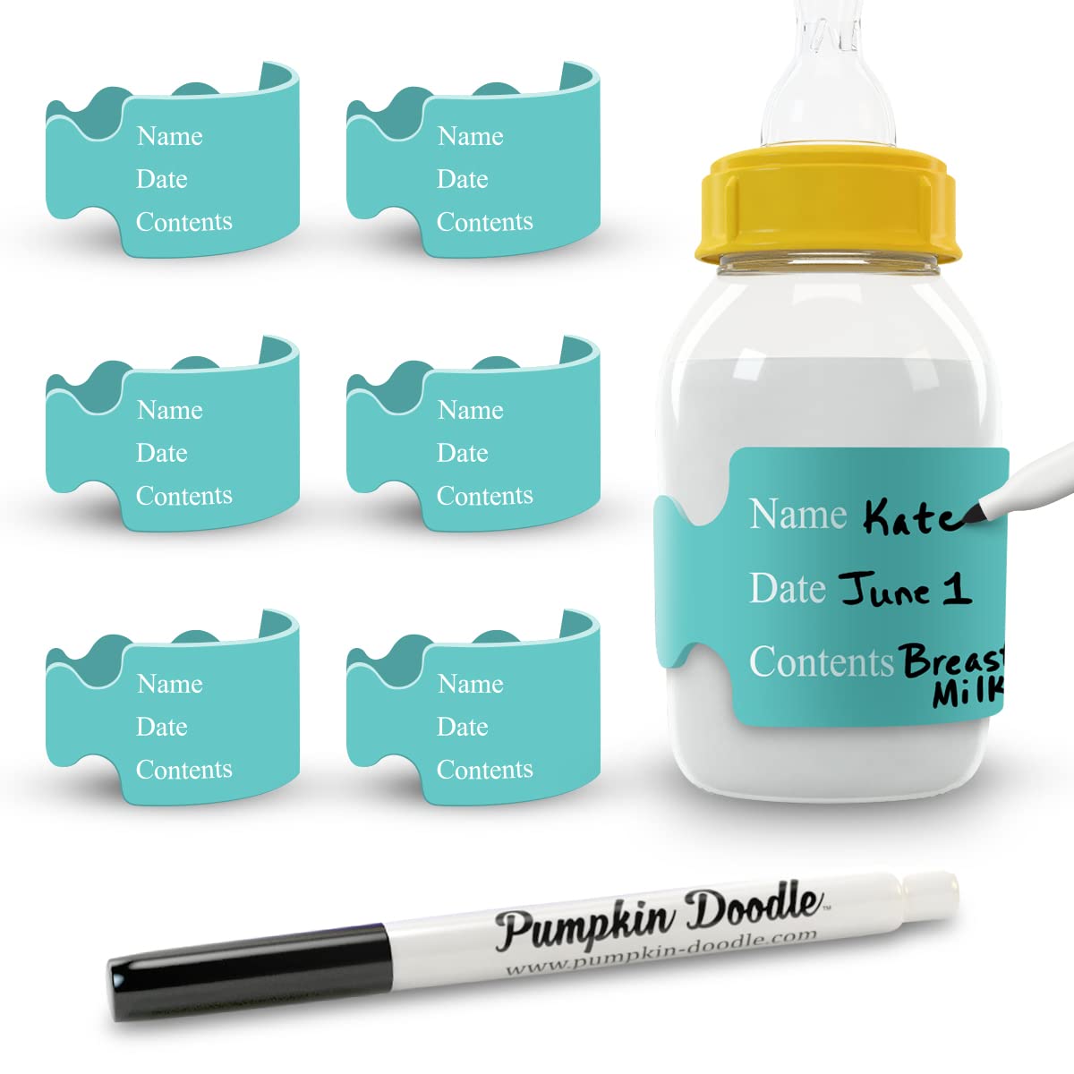 Pumpkin Doodle The Write & Reuse Baby Bottle Labels for Daycare - Available in 11 Colors