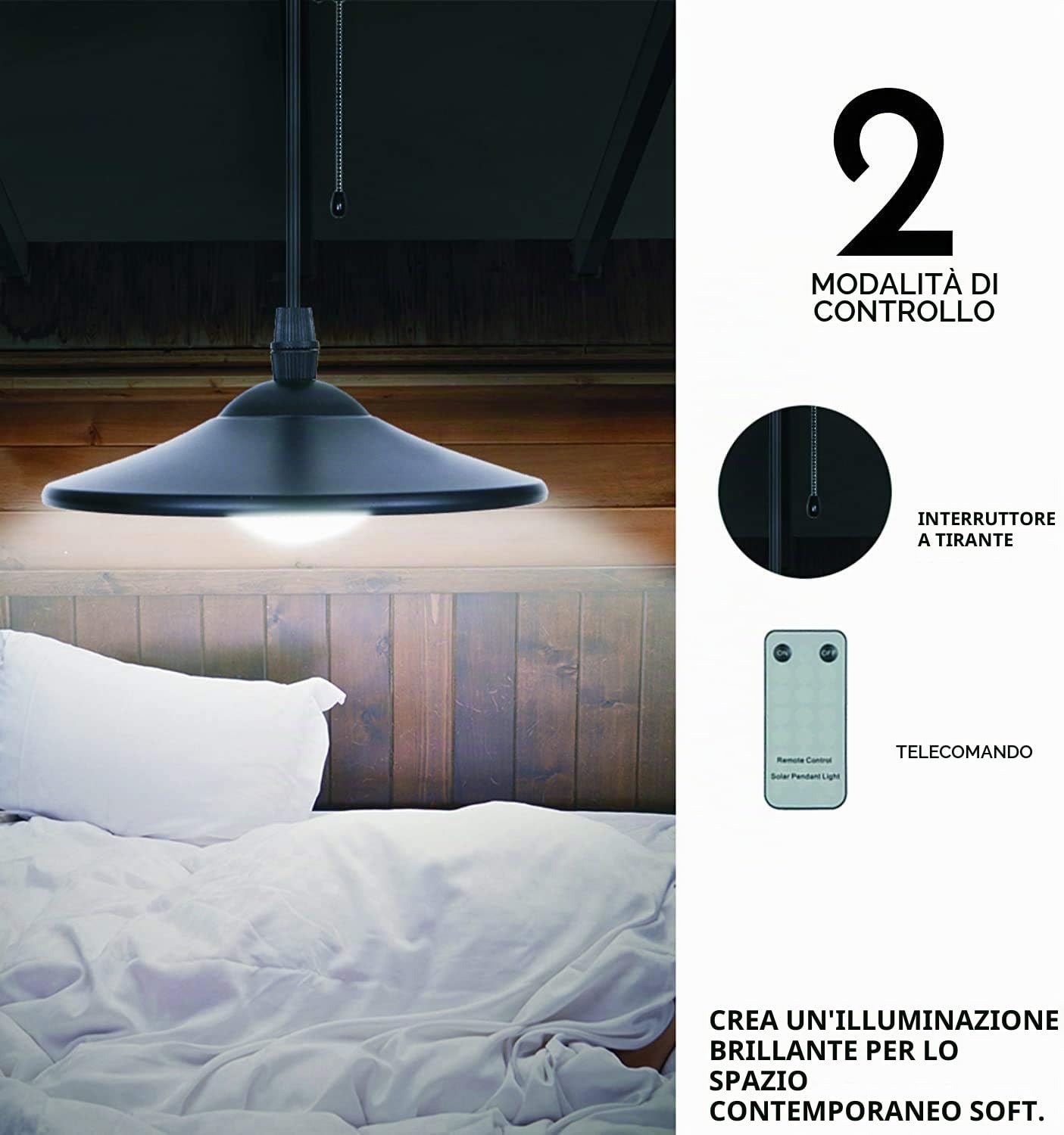 Lixada Lampada a Sospensione Esterna a Soffitto 3W a 4 LED con Lampada a Sospensione 250lm con Telecomando per Giardino Patio Lampadario Solare La Luce Solare Lampada a Distanza