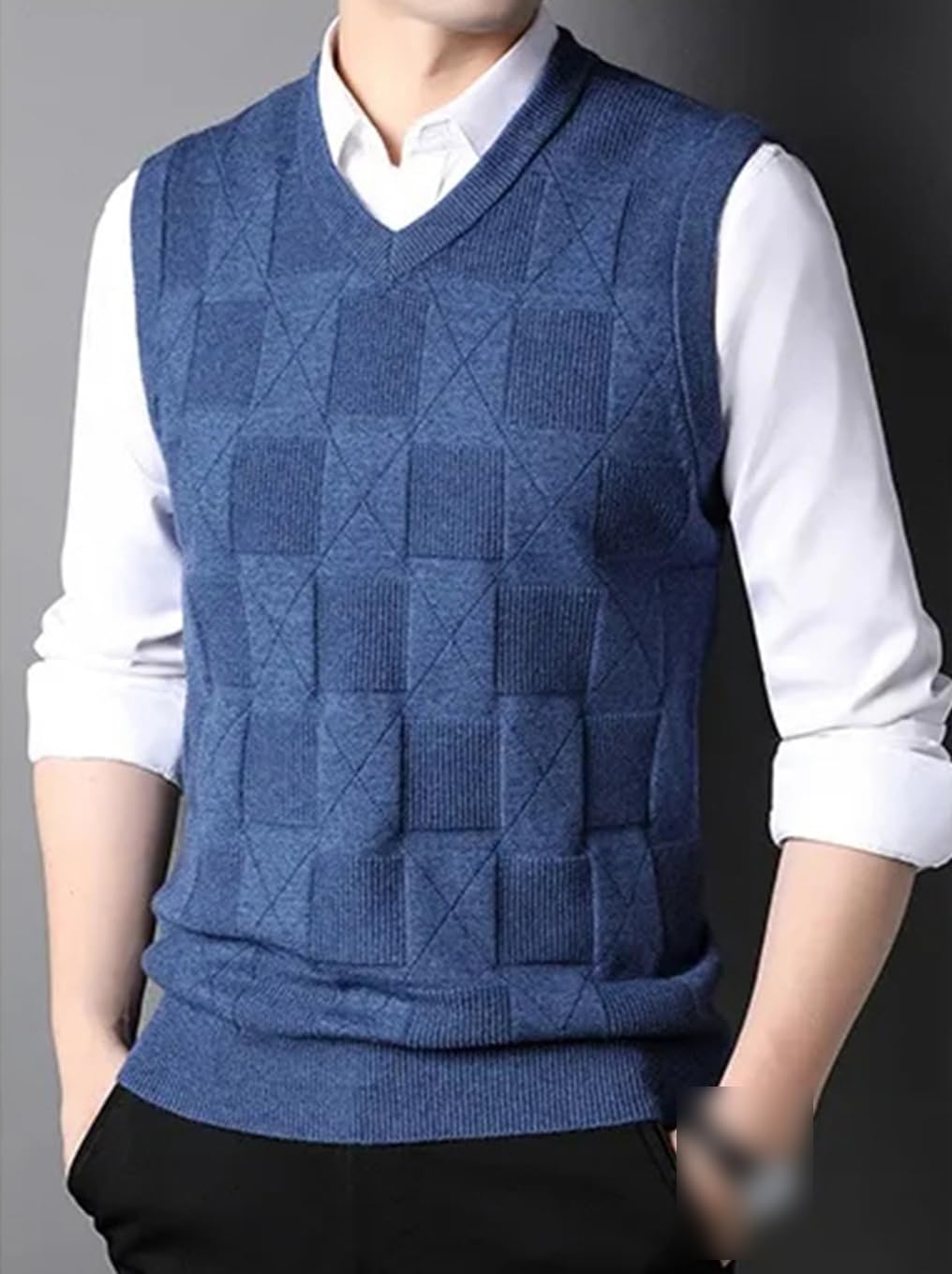 Rfmfkkg Suéter de punto sin mangas para hombre, chaleco de punto con cuello en V para negocios, casual
