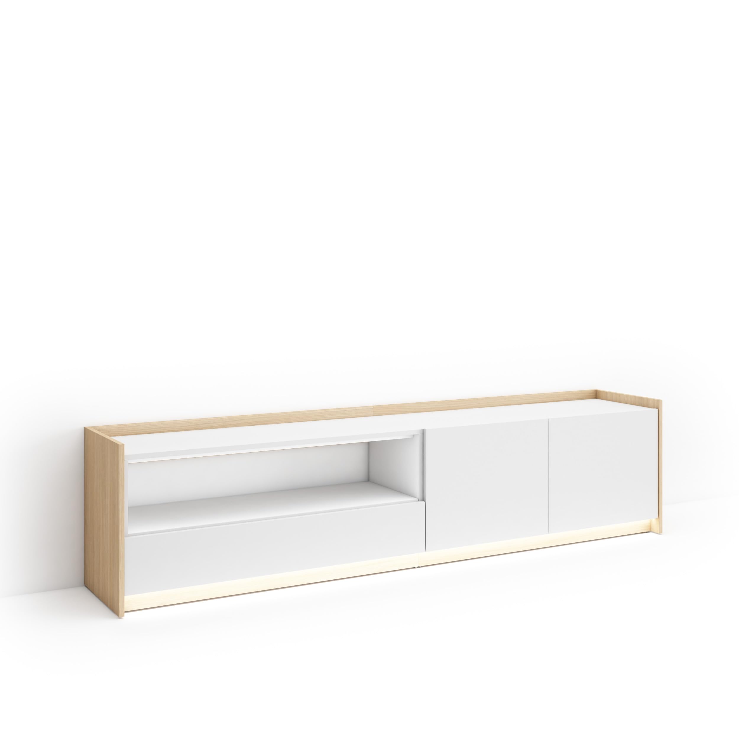 Meuble TV cheminée électrique LED blanc/chêne 212x35x50cm Meuble TV cheminée électrique LED blanc/chêne 212x35x50cm