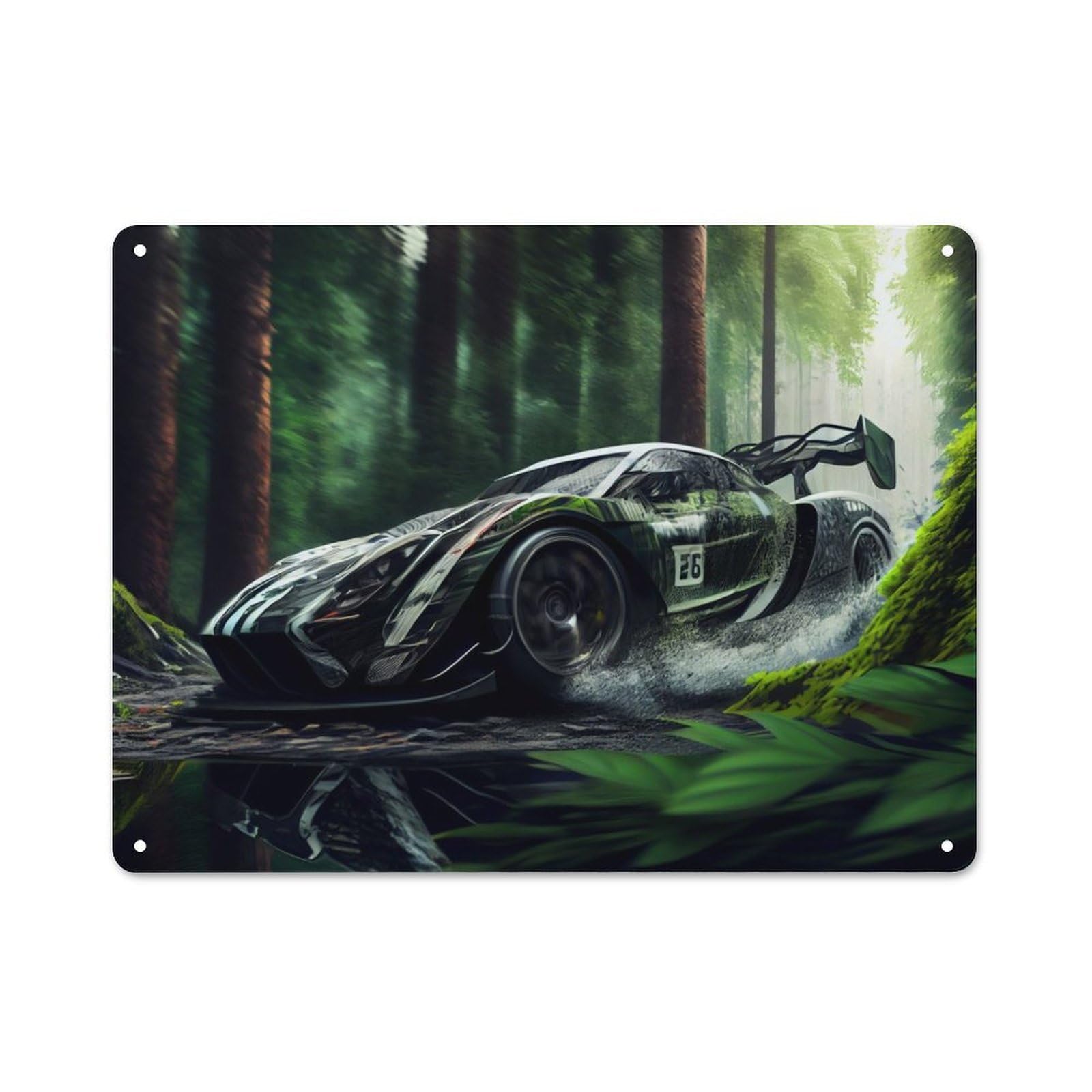 Junmoney Style-15 Sports Car In A Forest Urban Metal Wall Decor 30X40cm, Industrial Metal Sign For Flat, Bar, Studio Or Gallery Wall