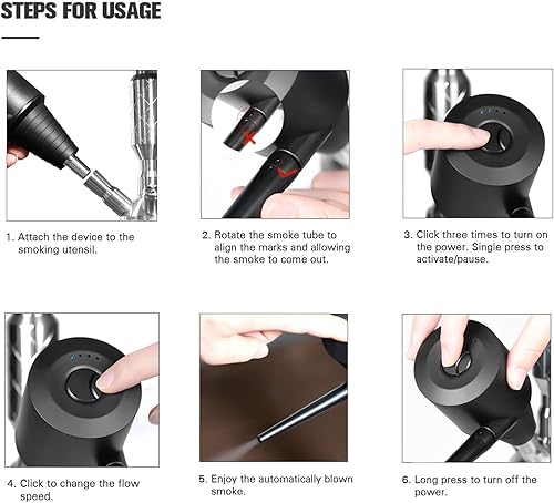 Miniatura 5 de Kit de vacío eléctrico de arranque de cachimba, mini bomba sopladora de humo portátil con puntas desmontables y batería recargable USB C
