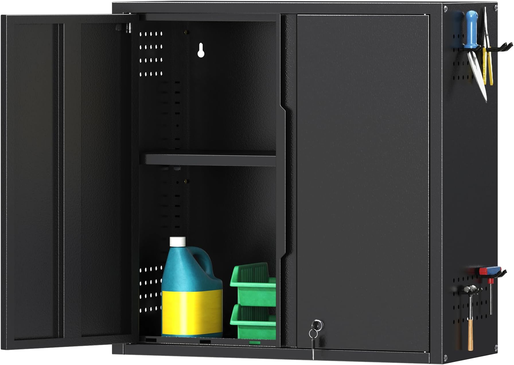 Coolsun Garage Wall Cabinet, 26" H Metal Wall Cabinet with Lockable Doors and Adjustable Shelf, Wall Mounted Metal Storage Cabinets for Garage Assembly Required (26" H Black)