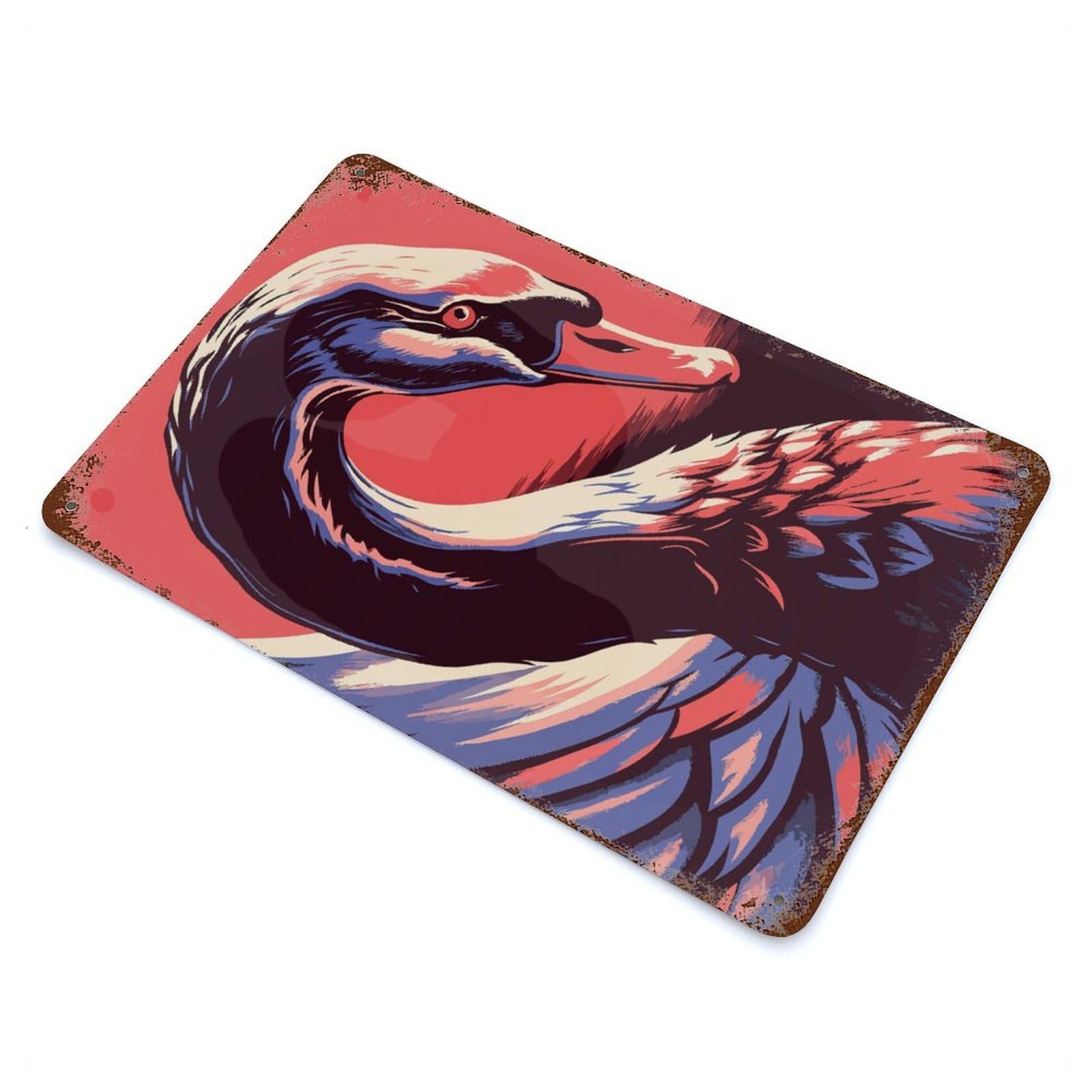 Stylized Swan Illustration Vintage Metal Tin Sign 11.8"x7.9", for Cafe, Home Bar And Lounge Decor, Vintage Wall Decor