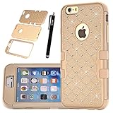 iPhone 6S Bling Case,iPhone 6 Bling Case,HKW (TM) Bling Rhinestone 3 IN 1 Armor Defender Shockproof Back Case Protective Cover for Apple iPhone 6,6S 4.7 inch Diamond Case (Gold) (MA1841)