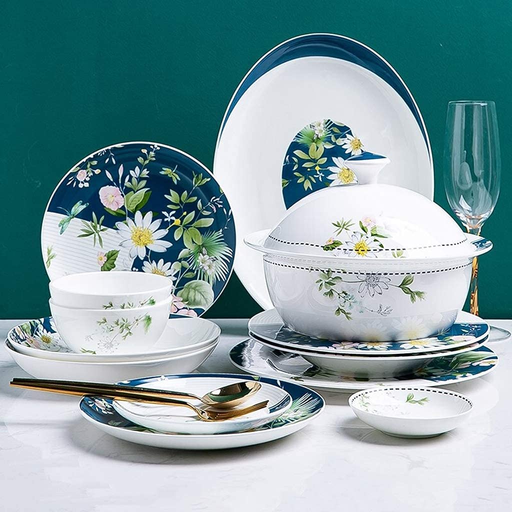 Ceramiczne zestawy obiadowe 46 sztuk Ceramiczne zestawy obiadowe, miska/naczynie/garnek do zupy/łyżka|Zestaw zastawy stołowej Zestaw zastawy stołowej z kwiatowym wzorem