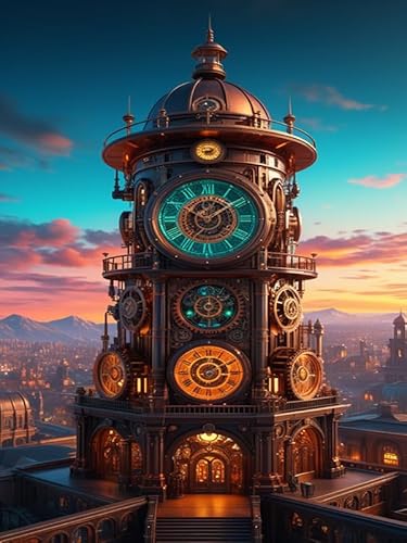 Ahbjnuytf retro-futuristic art, Steampunk clock tower Poster Modern Home Furnishing Canvas Painting Wall Art Decorations for Living Room Bedroom Unframed 8"x10"