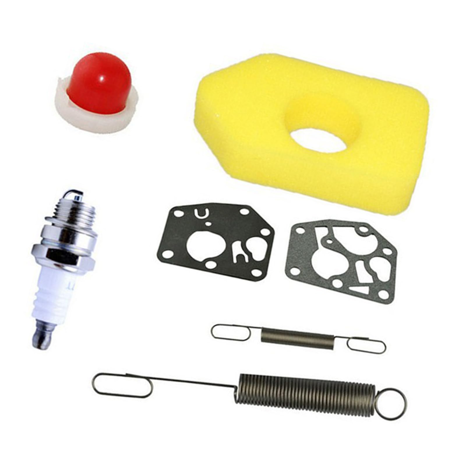 Engine Upkeep Parts Set with Foam Air Filter, Engine Plug, Press Bulb, 2 Gaskets and 2 Springs for Seasonal Service and Yard Care