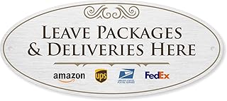 SmartSign Designer Leave Your Packages & Deliveries Here Sign for Door, 3M Adhesive Backing & Pre-Drilled Holes, 3.5 x 8 i...