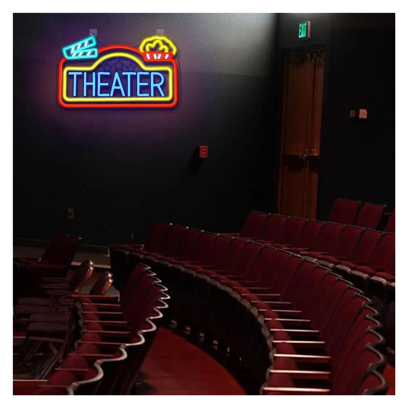Decoración Lámparas Letrero De Neón Theater Con Luz LED Regulable, Para Sala De Cine, Bar, Fiestas, Rincón De Cine, Decoración, Lámpara De Noche Iluminada, 42cmx26.3cm