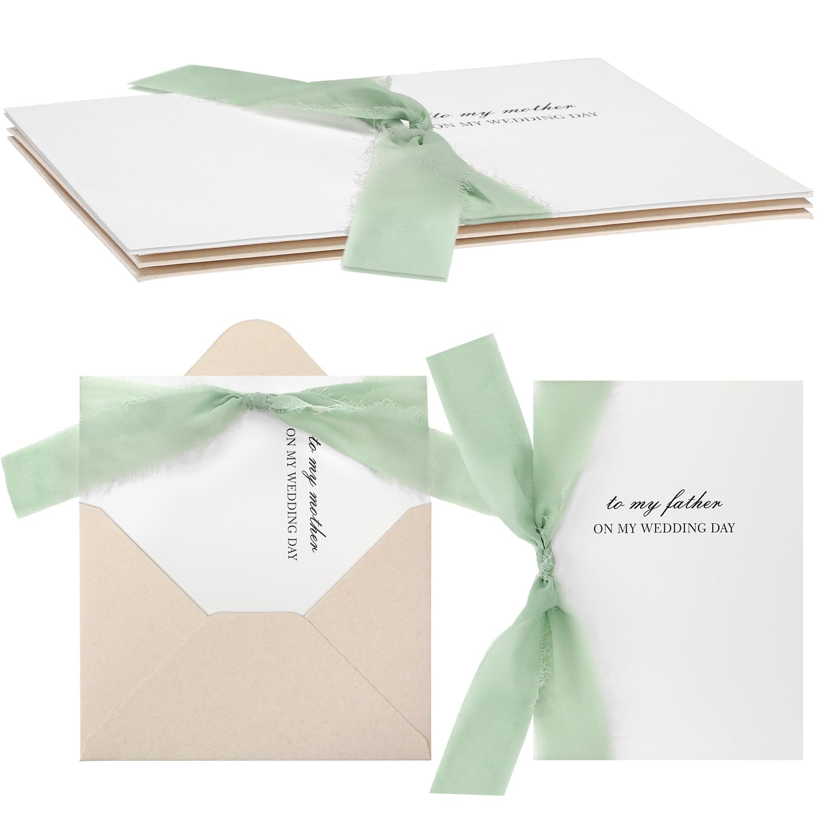 Watersay 2 Pcs Wedding Day Cards for Mother and Father with Bow Ribbon and Envelopes, 1 to Mother on My Wedding Day Card, 1 to Father on My Wedding