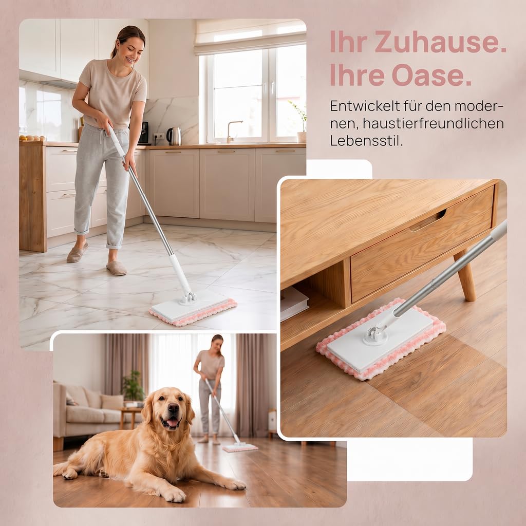 Mop z systemem zaciskowym i zaciskowym, podłoga z 10 ścierkami z mikrofibry wielokrotnego użytku, bez mycia rąk, jeden przycisk do wymiany, mini mop z automatyczną ściereczką zaciskową, do domu i