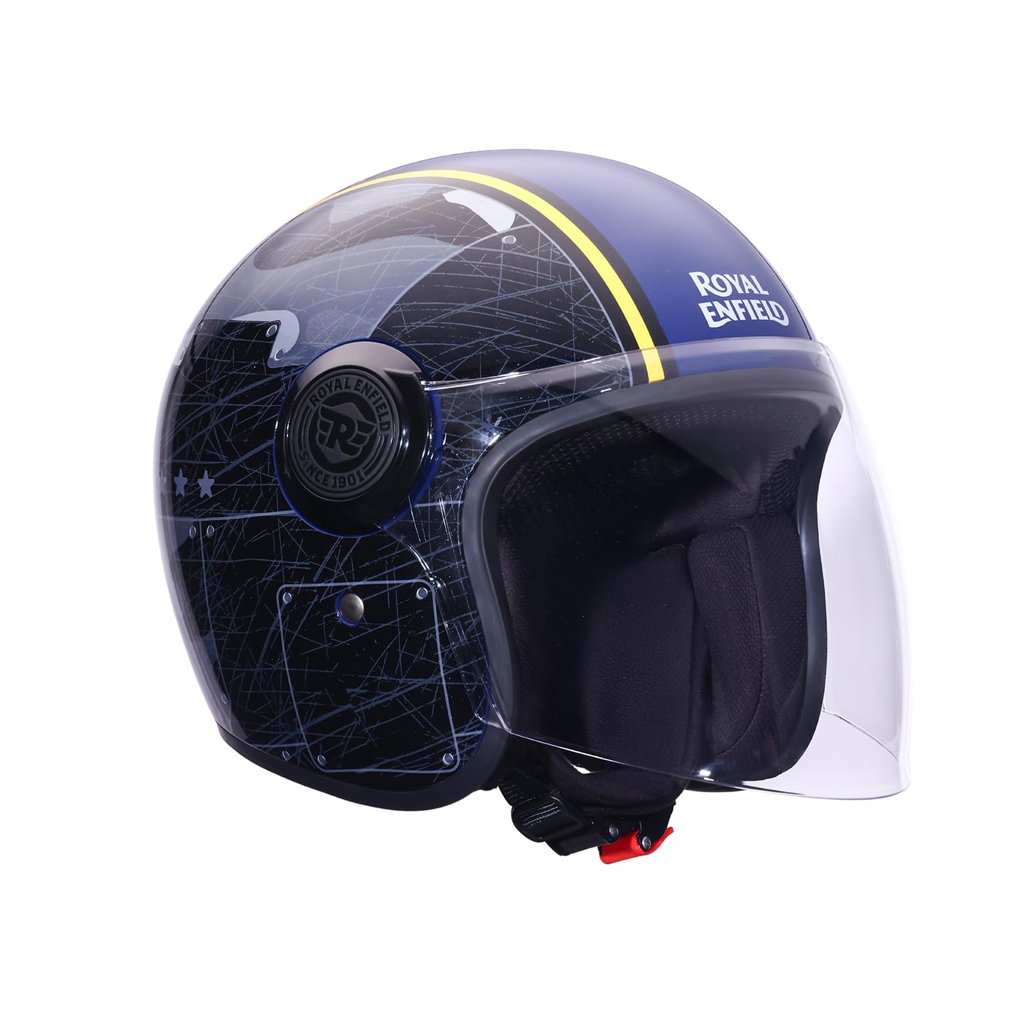 Royal Enfield Copter of Airborne Open Face Helmet | Lightweight Design | High-Impact ABS Shell | Certification: ISI & DOT | UV Treated Scratch Resistant Visor | Micrometric Buckle | Black M-image-45
