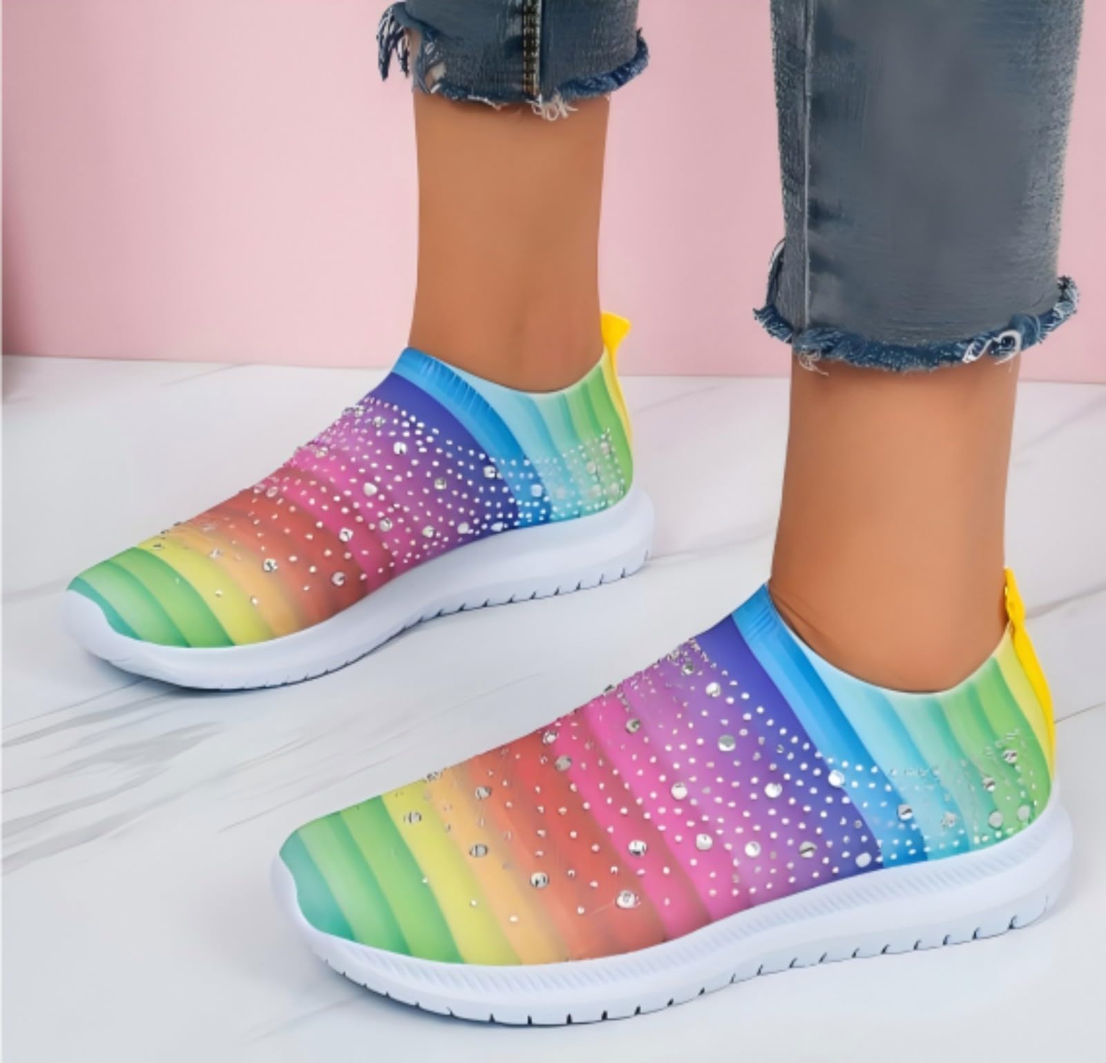 Scarpe da ginnastica da donna con strass, leggere, traspiranti, per danza e camminata