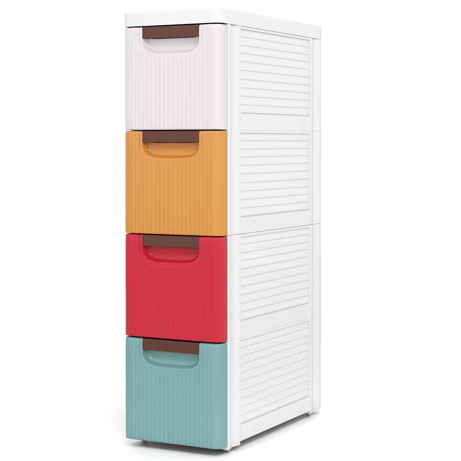 COSTWAY Comoda Dormitorio con Cajones, Gabinete de Almacenamiento Estrecho con Ruedas Incorporadas y Prácticas Asas de Tracción, Armario de Baño Pequeño para Dormitorio y Salón