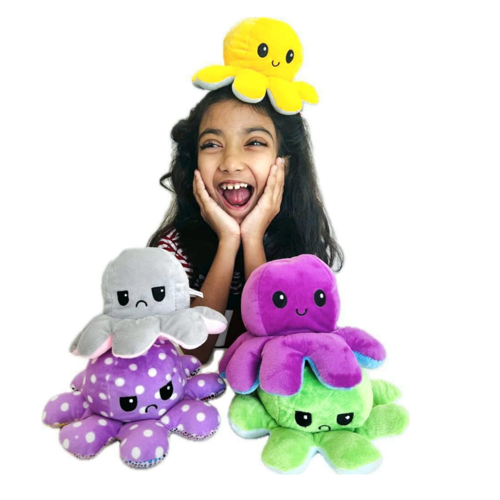 GrabMantra, Set Of 5 Different Colour Reversible Octopus Plush, Cute Stuffed Animals,(Blue +Pink) Good Gift for your kids Multicolor (set of 5_item 2)
