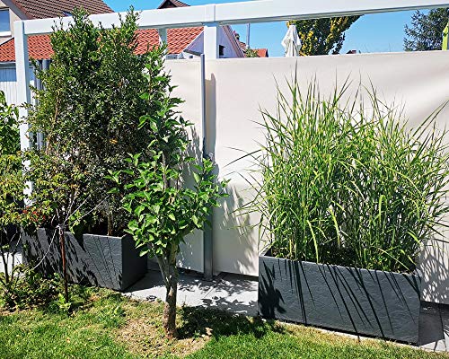 Ondis24 Pflanzkübel Blumenkübel Blumentopf Vulkan Pierre 100cm, Schiefer Optik mit Wasserspeicher, Winterfest (Hellgrau)