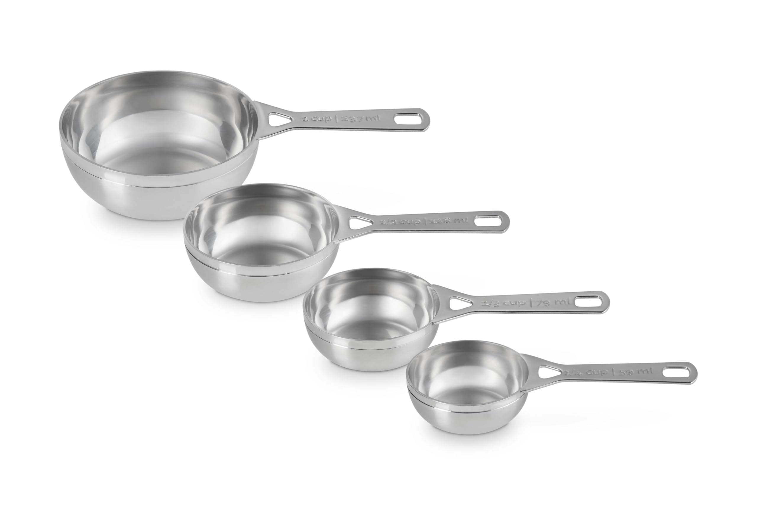 Le Creuset Messbecher aus Edelstahl, 4 Stück | Set enthält: 1/4, 1/3, 1/2, und 1 Tasse
