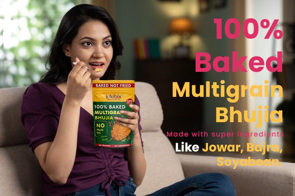 Kikibix Baked Chatpata Bhujia Healthy Snacks & Namkeen for diabetics, Low Fat, Low Calories, High Protein Bhujiya Diet Mixture- lemon Chilli Flavor No Palm Oil, Baked Not Fried (Pack of 2) - Image 4 thumbnail