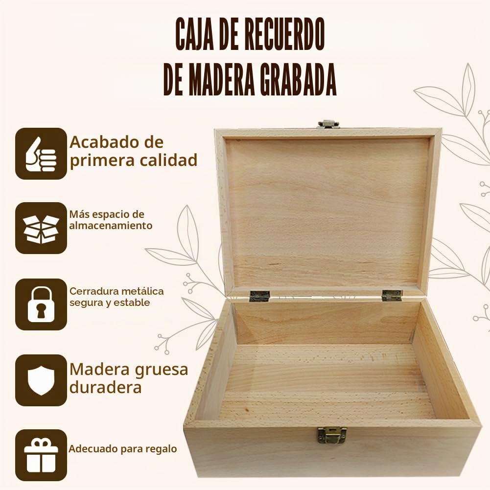 Arricraft Caja de recuerdo de madera para recuerdos, caja de árbol con tapa con cierre de tapa para guardar fotos, cartas, bodas, San Valentín, 7.6 x 9.6 x 4 pulgadas (19.5 x 24.5 x 10.3 cm)