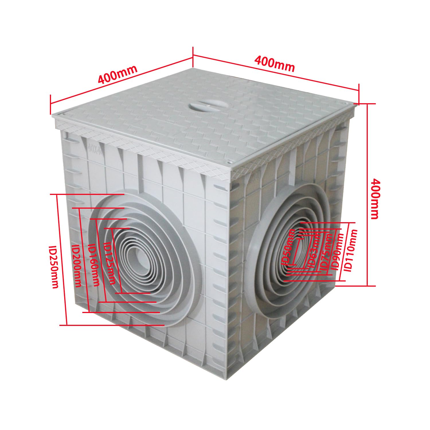 Arqueta electrica estanca para telecomunicaciones caja de conexión eléctrica exterior impermeable plástico subterránea distribución cables de derivación registro plástica (400x400x400mm)